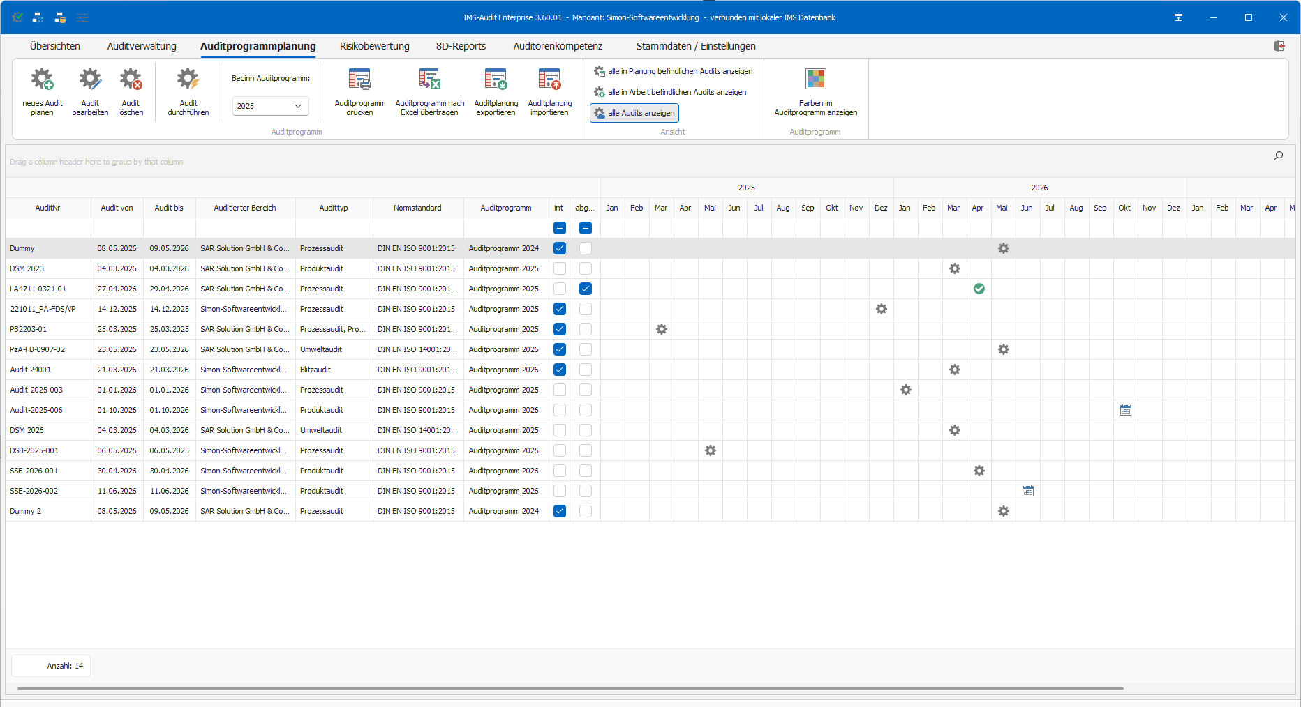 IMS-Audit Desktop – mehrjährige Auditprogrammplanung als Zeitstrahl über Monate und Jahre